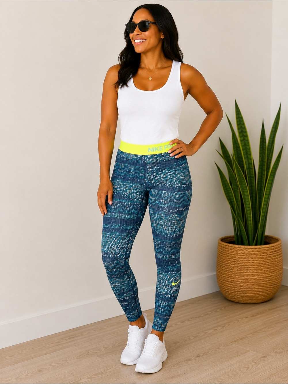 Nike Pro Dri-FIT Training Leggings Women’s XL Blue Teal Print Neon Yellow NWT
